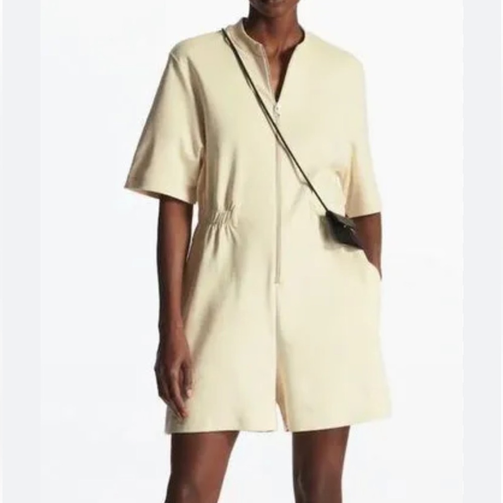 COS Cream Cotton Zip Up playsuit